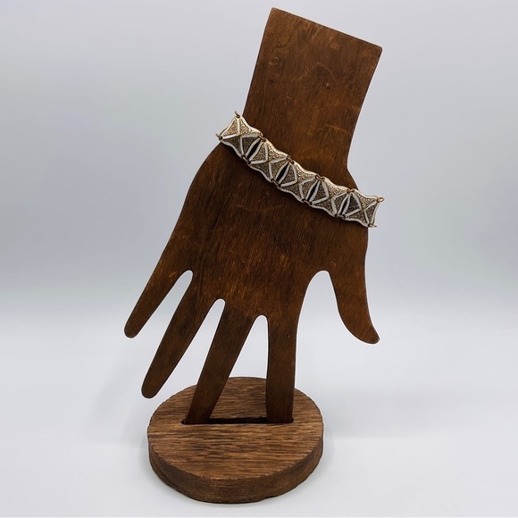 VTG Bracelet Damascus Style Square Panel 7” Copper Tone Brown White Black Floral - Picture 1 of 11